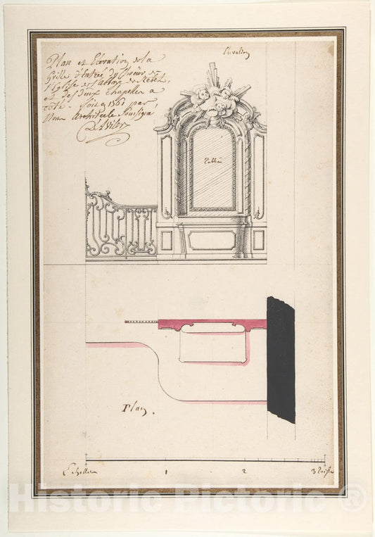 Art Print : Claude Louis D'Aviler - Design for an Altar and Choir Grill, Abbey at Rebais : Vintage Wall Art