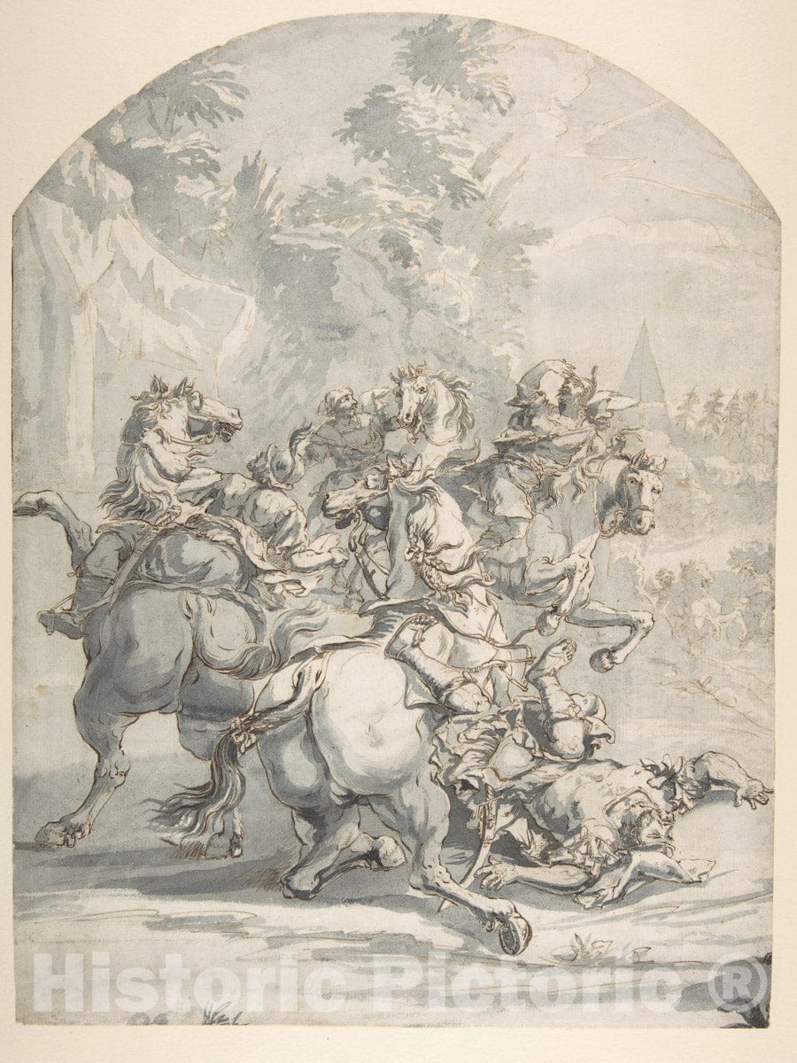 Art Print : Francesco Monti (Il Brescianino Delle Battaglie) - Cavalry Engagement : Vintage Wall Art