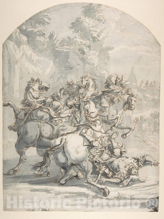 Art Print : Francesco Monti (Il Brescianino Delle Battaglie) - Cavalry Engagement : Vintage Wall Art