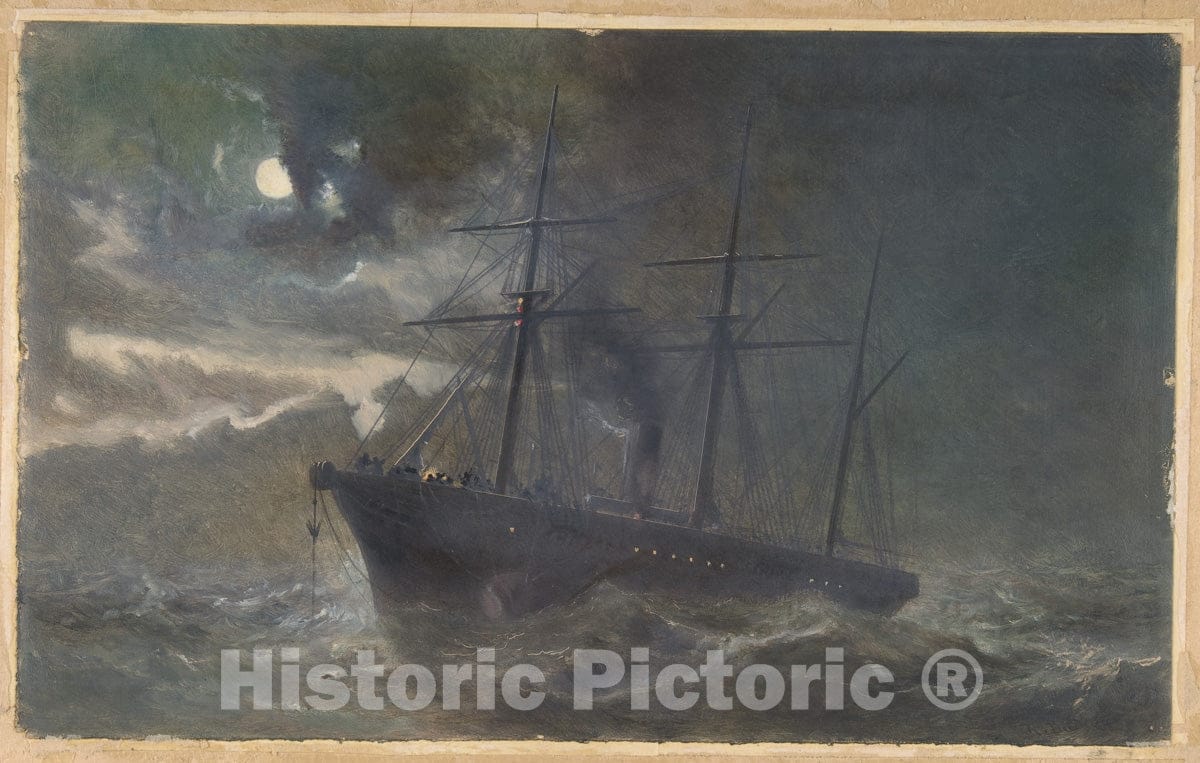 Art Print : Robert Charles Dudley - The Albany Buoying a Bight of The Cable of 1865 on The Night of August 26th, 1866 : Vintage Wall Art