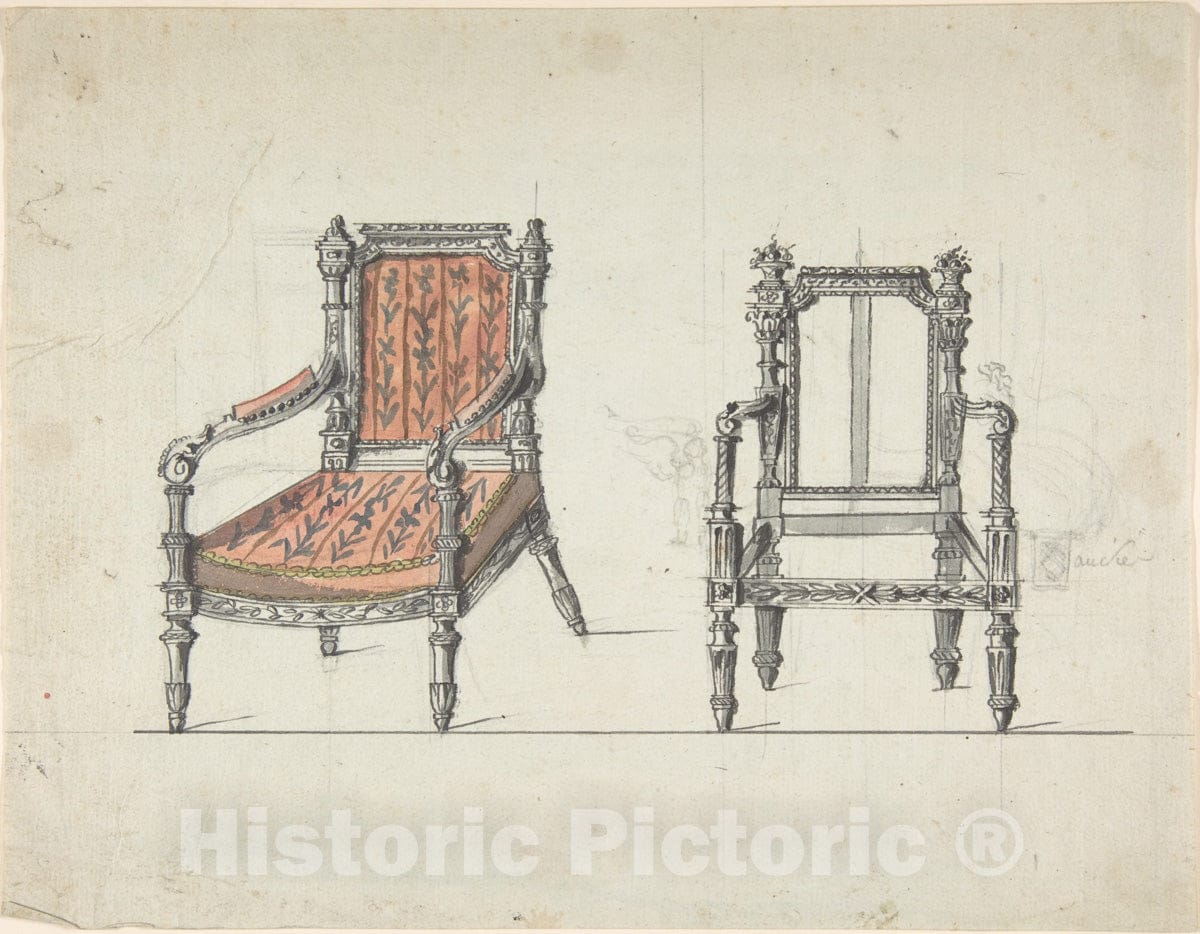 Art Print : French, 19th Century - Two Carved-Wood Armchairs : Vintage Wall Art