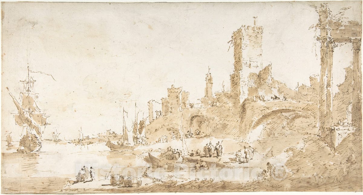 Art Print : Francesco Guardi - Capriccio with a Seaport and Classical Ruins : Vintage Wall Art
