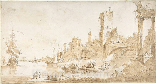 Art Print : Francesco Guardi - Capriccio with a Seaport and Classical Ruins : Vintage Wall Art