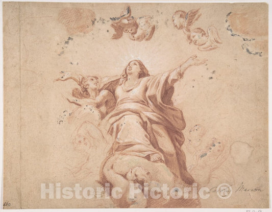Art Print : Italian, Roman-Bolognese, 17th Century - Assumption of The Virgin (After Carlo Maratta?) : Vintage Wall Art