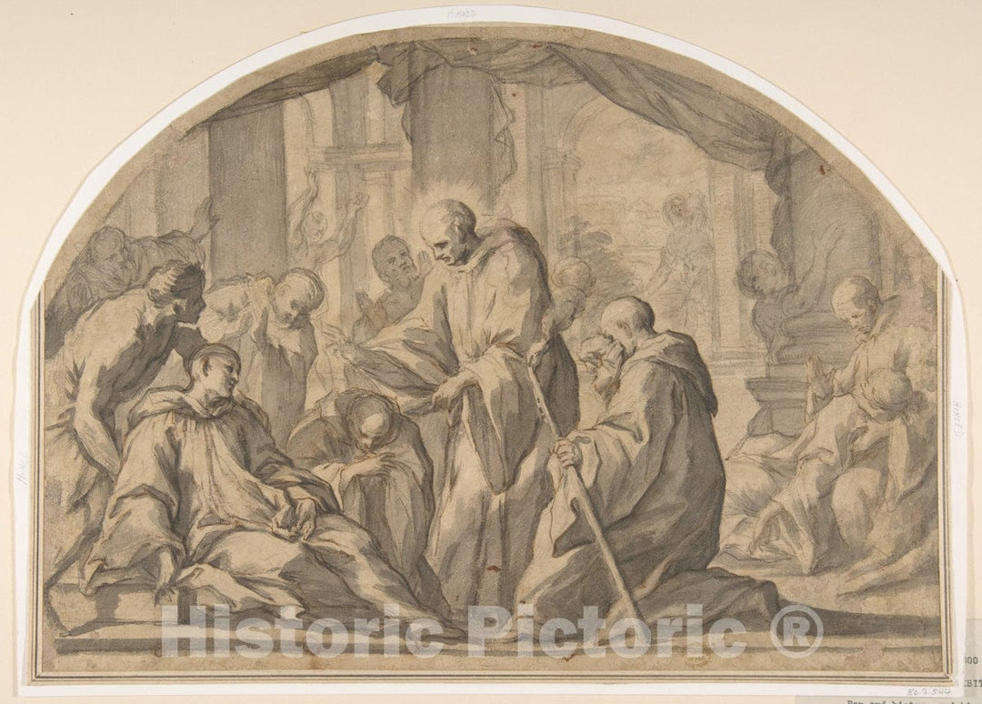 Art Print : Andrea Sacchi - A Carthusian Saint Visiting The Plague Stricken : Vintage Wall Art