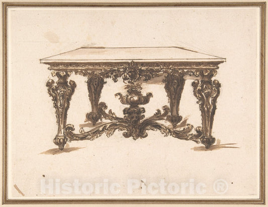 Art Print : Italian, 17th Century - Design for a Table with Ornate Legs : Vintage Wall Art