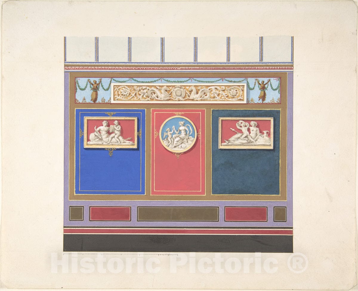 Art Print : Jules-Edmond-Charles Lachaise - Painted Wall Decor Featuring Three Medallions : Vintage Wall Art