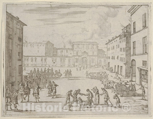 Art Print : Francesco I d'Este Assists His Subjects - Artist: Bartolomeo Fenice (Fenis) - Created: 1659 : Vintage Wall Art