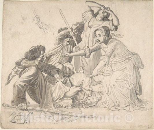 Art Print : Wilhelm von Kaulbach - Illustration for Reinecke Fuchs: Tomcat Hinz Being hit Instead of Reinecke : Vintage Wall Art