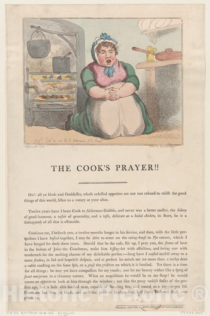 Art Print : Thomas Rowlandson - The Cook's Prayer!! : Vintage Wall Art
