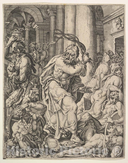 Art Print : Maarten van Heemskerck - Christ Driving the Money Changers from the Temple : Vintage Wall Art