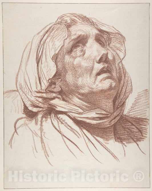 Art Print : Jean-Baptiste Greuze - Head of an Old Woman Looking Up : Vintage Wall Art