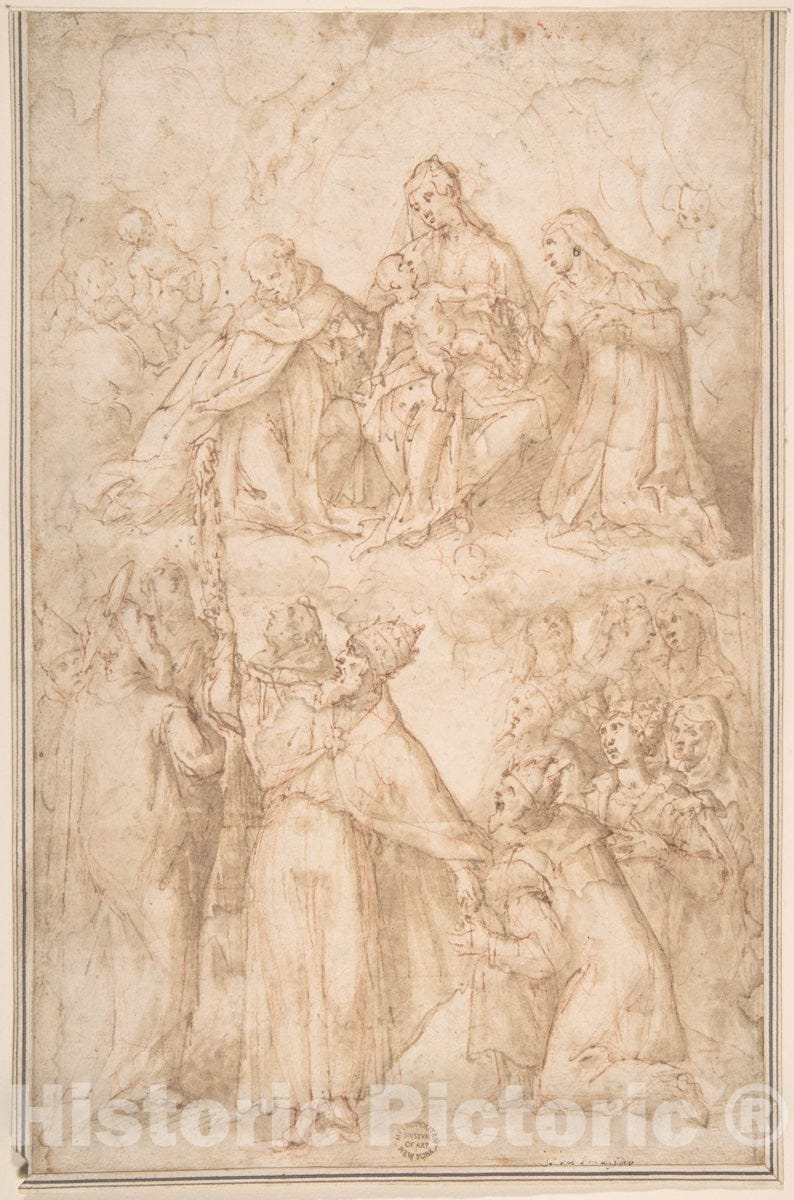 Art Print : Italian, Roman-Bolognese, 17th Century - Saint Dominic Giving The Rosary to Pope Pius V : Vintage Wall Art