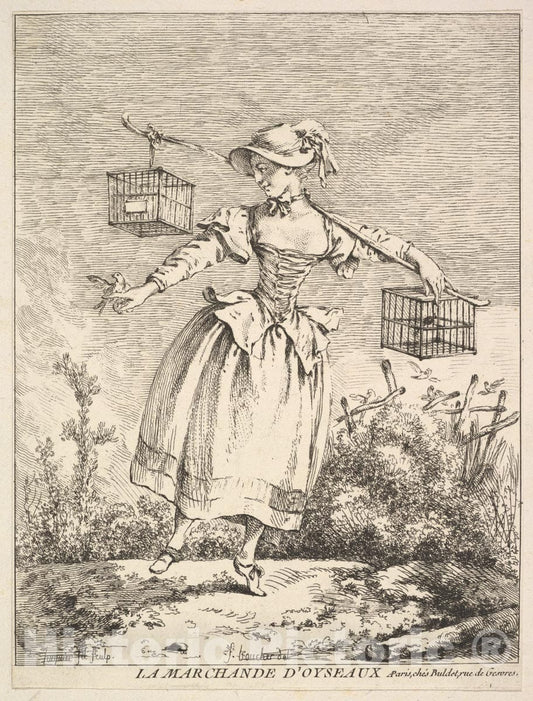 Art Print : Jacques Gabriel Huquier - La marchande d'oyseaux (The Bird Merchant) : Vintage Wall Art