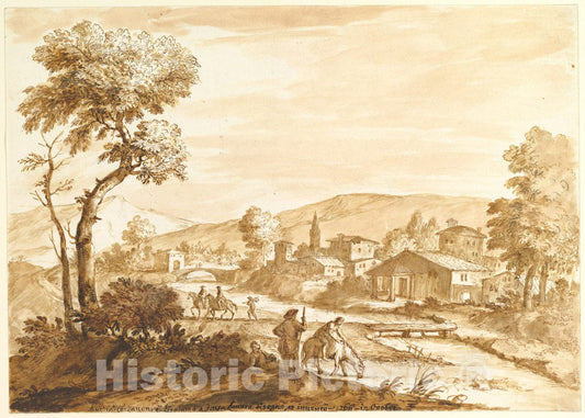 Art Print : Anton Maria Zanetti The Elder - Landscape with a Town by a River : Vintage Wall Art