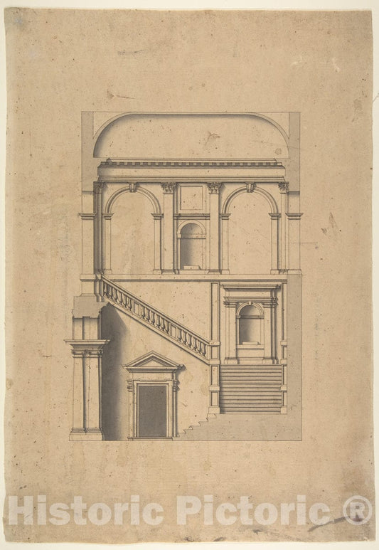 Art Print : Workshop of Leonardo Marini - Architectural Design in Section : Vintage Wall Art