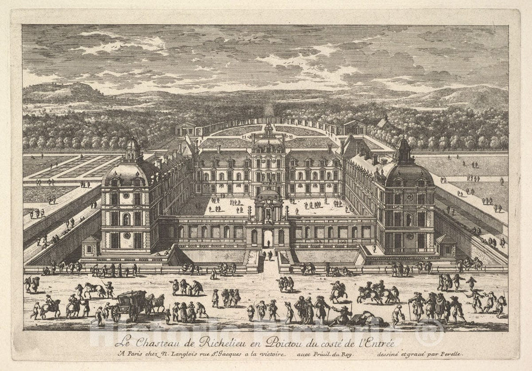 Art Print : Adam Perelle - Le Château de Richelieu en Poictou du Côté de l'Entrée : Vintage Wall Art