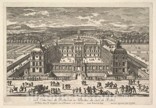Art Print : Adam Perelle - Le Château de Richelieu en Poictou du Côté de l'Entrée : Vintage Wall Art
