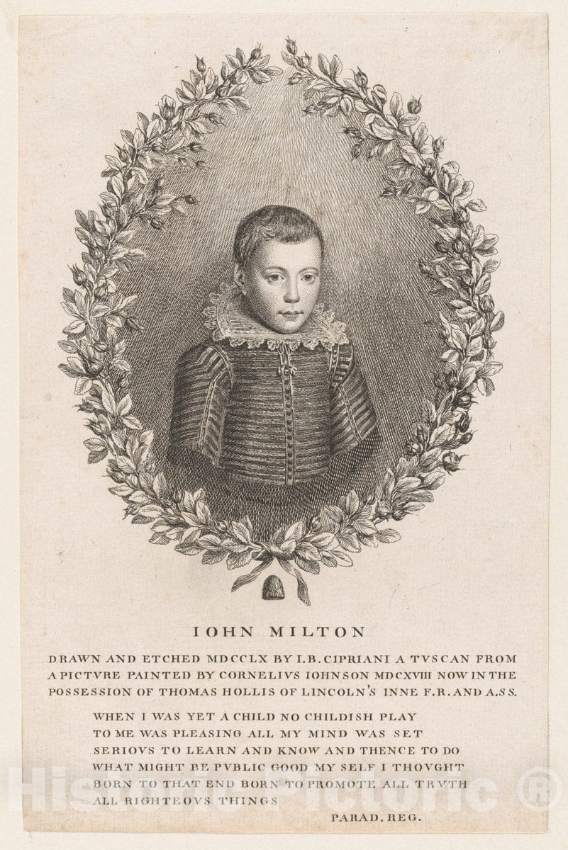 Art Print : Giovanni Battista Cipriani - John Milton as a Boy : Vintage Wall Art