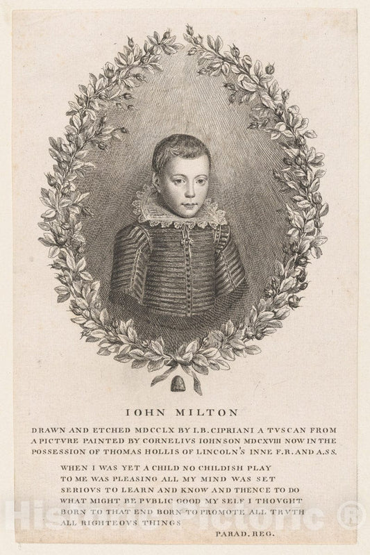 Art Print : Giovanni Battista Cipriani - John Milton as a Boy : Vintage Wall Art