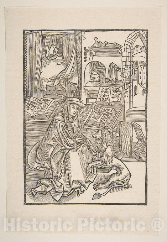 Art Print : Albrecht Dürer - Saint Jerome exctracting a Thorn from The Lion's Foot (Copy) : Vintage Wall Art