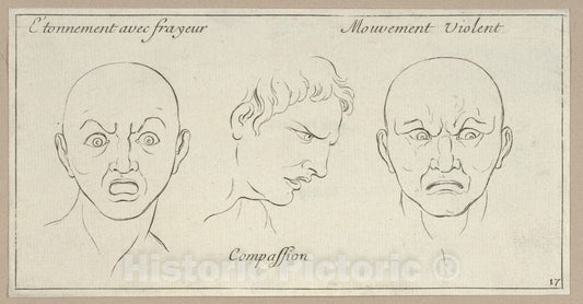 Art Print : Etonnement avec frayeur, Compassion, Mouvement Violent - Artist: Sebastien Le Clerc, le Jeune - Created: 1695–1720 : Vintage Wall Art