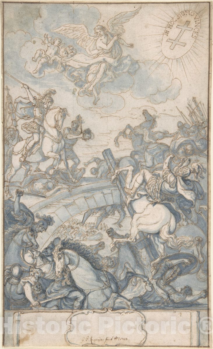 Art Print : Georg Philipp Rugendas - Constantine's Battle at The Milvian Bridge : Vintage Wall Art