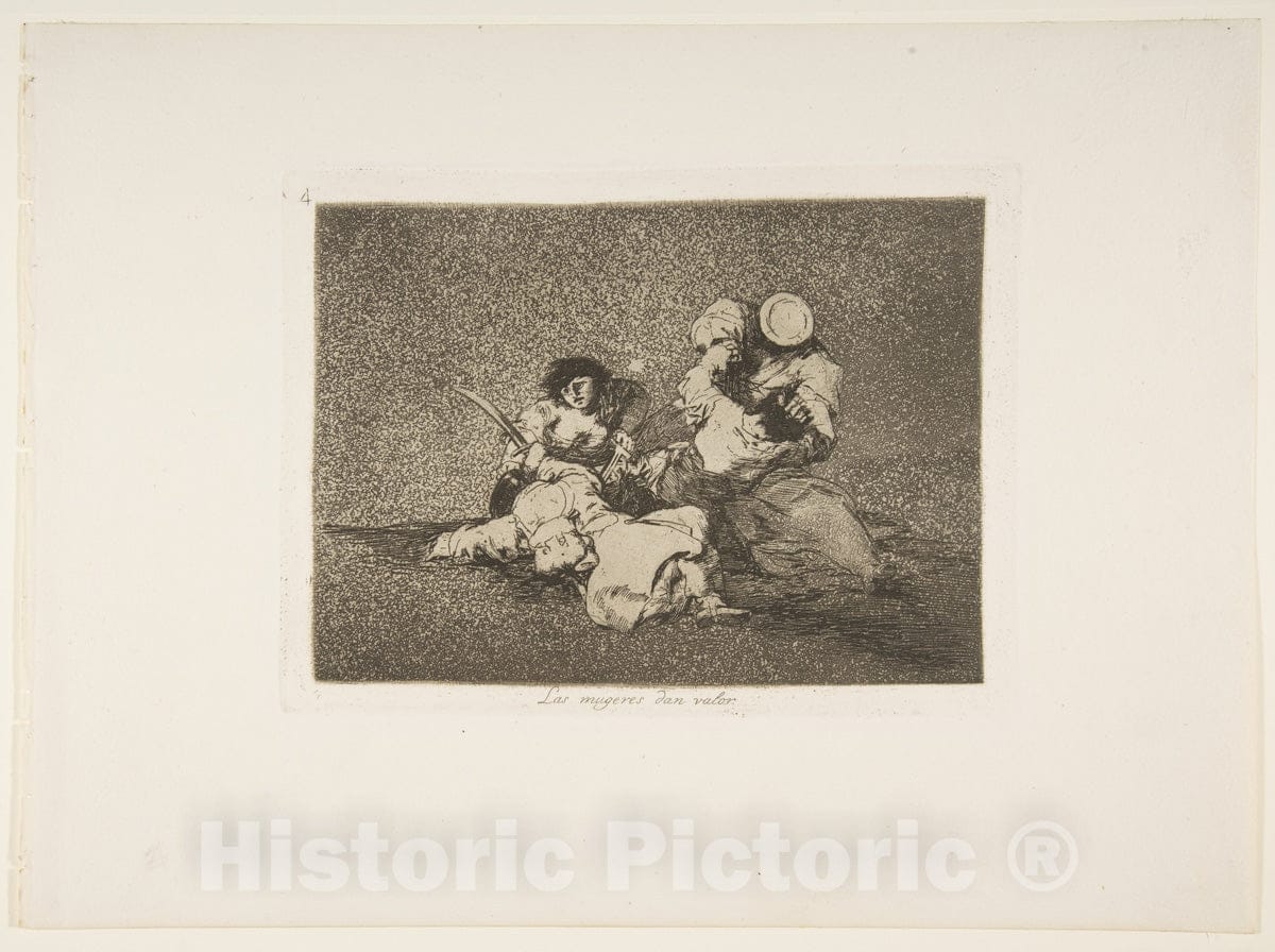 Art Print : Goya - Plate 4 from 'The Disasters of War' (Los Desastres de la Guerra): 'The women give courage' (Las mugeres dan valor) : Vintage Wall Art