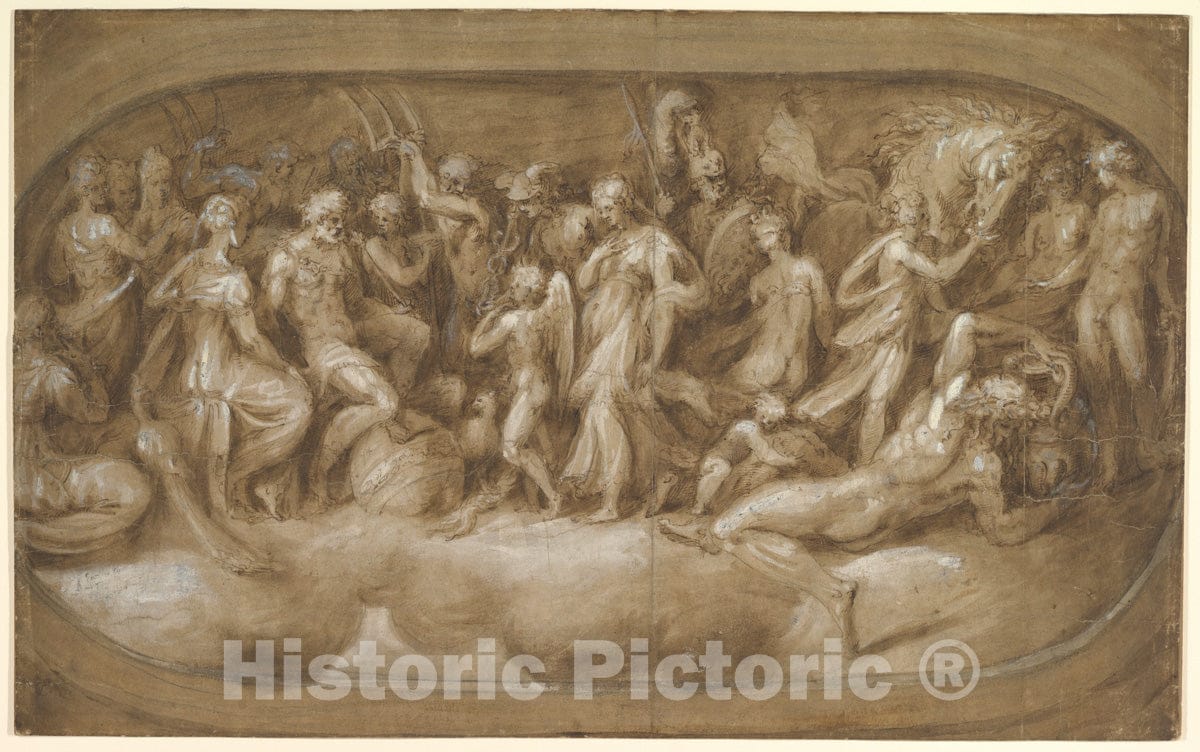 Art Print : Andrea Schiavone (Andrea Meldola) - Cupid Presenting Psyche to The Gods : Vintage Wall Art