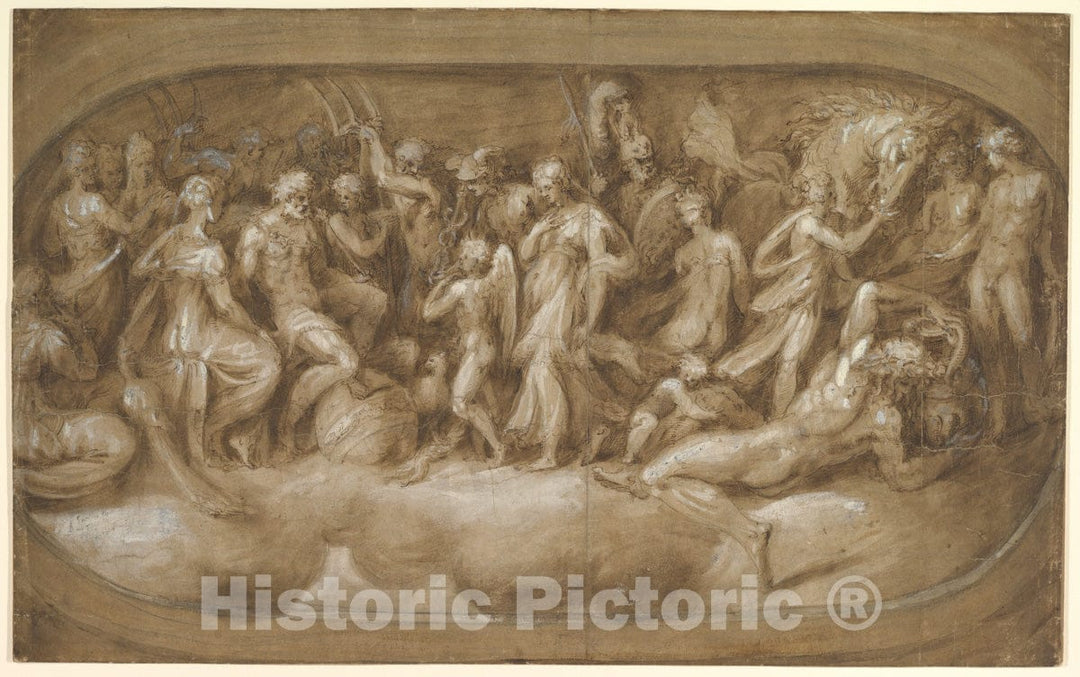 Art Print : Andrea Schiavone (Andrea Meldola) - Cupid Presenting Psyche to The Gods : Vintage Wall Art