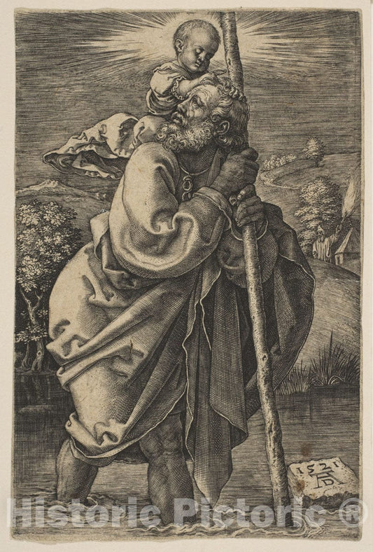 Art Print : Albrecht Dürer - Saint Christopher Facing Left (Copy) : Vintage Wall Art