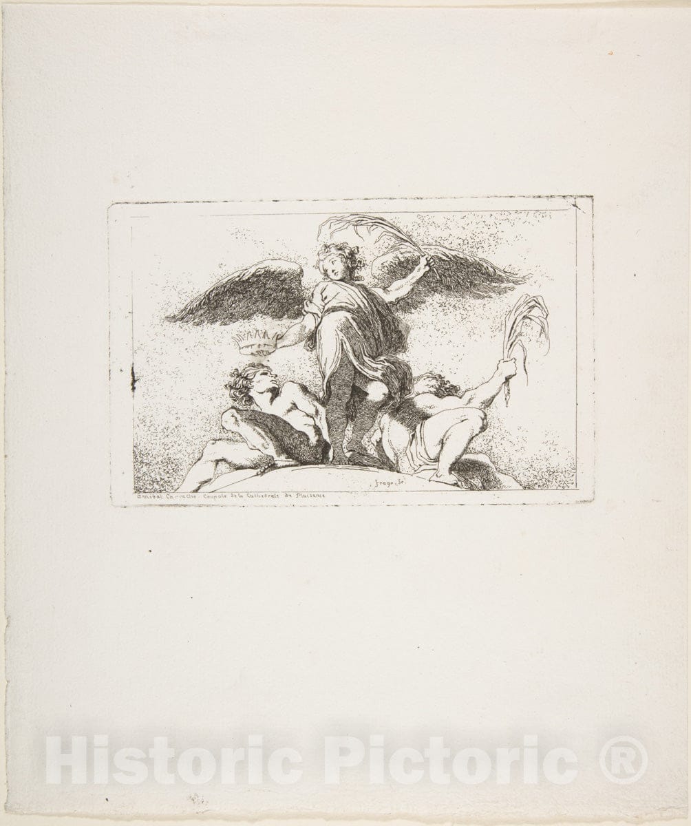 Art Print : Jean Honoré Fragonard - Angel Holding a Palm and a Crown : Vintage Wall Art