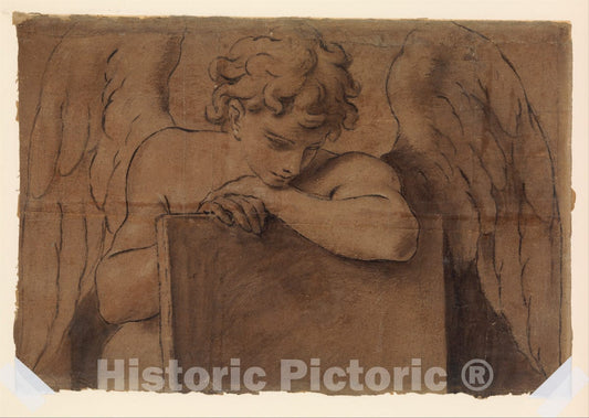 Art Print : Marcantonio Franceschini - Cartoon Fragment for Adolescent Angel Leaning on a Tablet or Closed Book : Vintage Wall Art