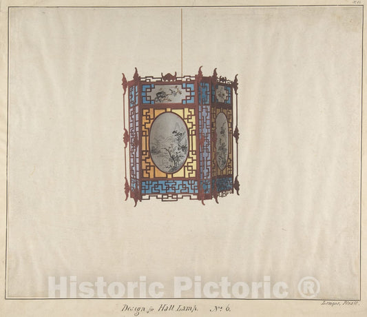 Art Print : Lamqua - Design for a Hall Lamp No.6 : Vintage Wall Art