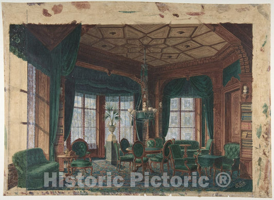 Art Print : A. Fix - Interior of a Smoking-Room or Club-Room : Vintage Wall Art