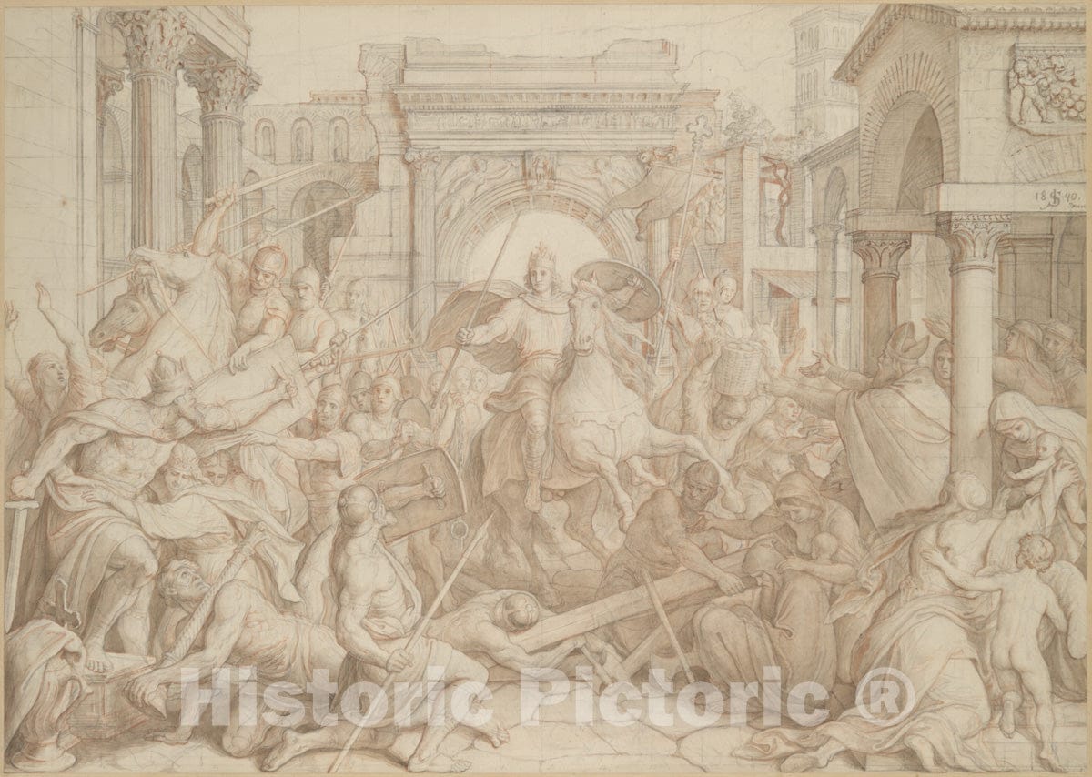 Art Print : Julius Schnorr von Carolsfeld - The Entrance of Charlemagne into Pavia : Vintage Wall Art