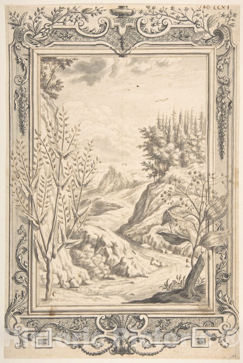 Art Print : Johann Melchior Füssli - Landscape with Ornamental Frame : Vintage Wall Art