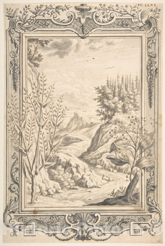 Art Print : Johann Melchior Füssli - Landscape with Ornamental Frame : Vintage Wall Art