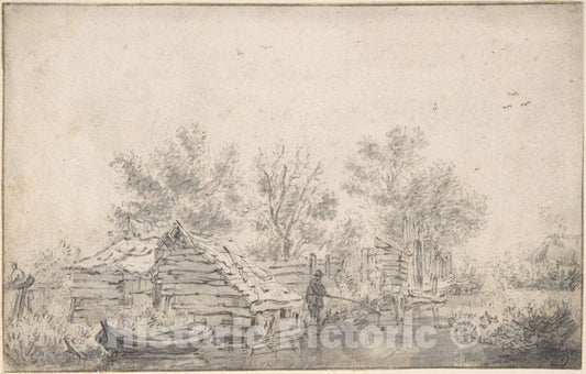 Art Print : Jacob Van Ruisdael - Canal Landscape with a Fisherman : Vintage Wall Art