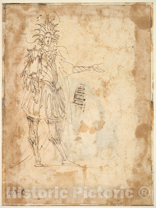 Art Print : Baccio del Bianco - Costume Design with a Large Headdress and Long Cape : Vintage Wall Art