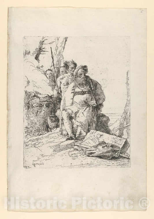 Art Print : Giovanni Battista Tiepolo - Magician with Four Figures Near a Smoking Altar, from The Scherzi : Vintage Wall Art
