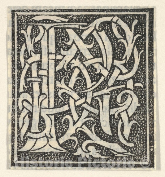 Art Print : Anonymous, Italian, 16th Century - Initial Letter P on Patterned Background : Vintage Wall Art