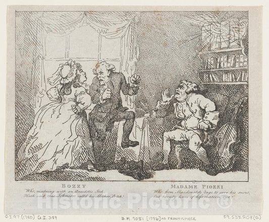 Art Print : Thomas Rowlandson - Frontispiece, from Bozzy and Piozzi by Peter Pindar, Esq. : Vintage Wall Art