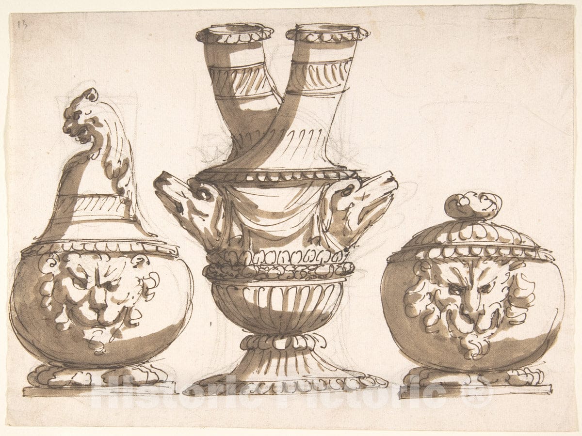 Art Print : Giacomo Rossi - Three Ornamental Vessel Designs : Vintage Wall Art