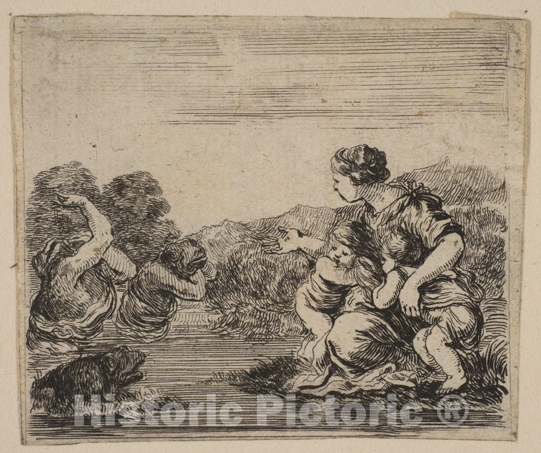 Art Print : Etched by Stefano Della Bella - Latona, from 'Game of Mythology' (Jeu de la Mythologie) : Vintage Wall Art