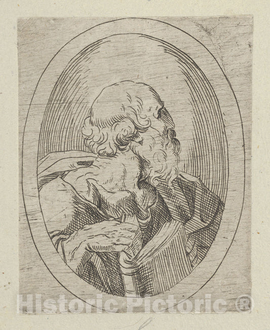 Art Print : 17th Century - an Apostle seen in Profile Facing Right, Holding an Open Book, in an Oval Frame, from Christ, The Virgin, and Thirteen Apostles 2 : Vintage Wall Art