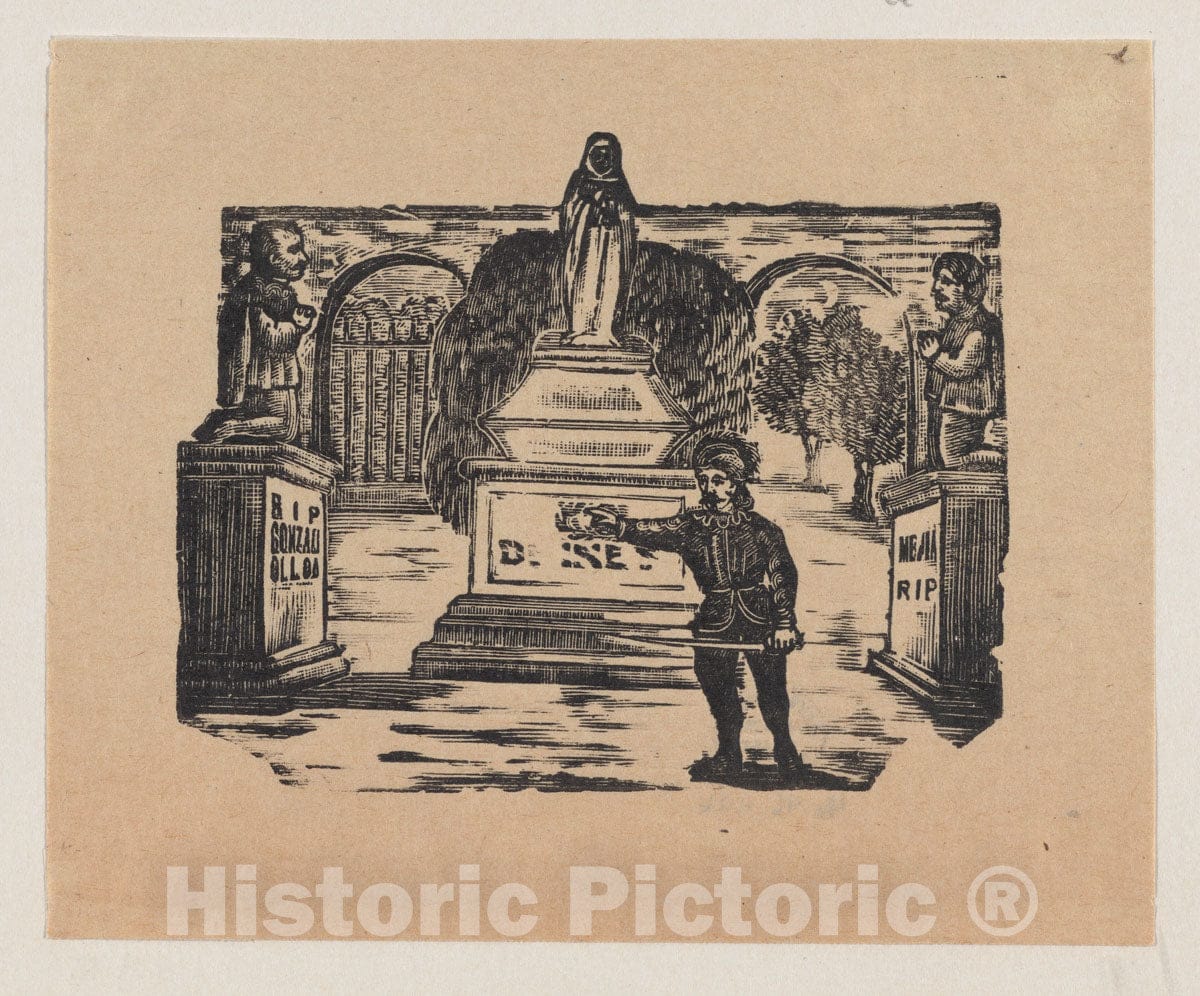 Art Print : José Guadalupe Posada - A Man Standing in Front of Three Monuments : Vintage Wall Art