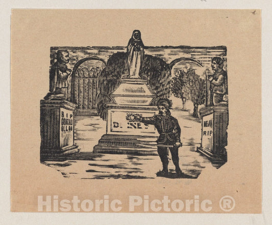 Art Print : José Guadalupe Posada - A Man Standing in Front of Three Monuments : Vintage Wall Art