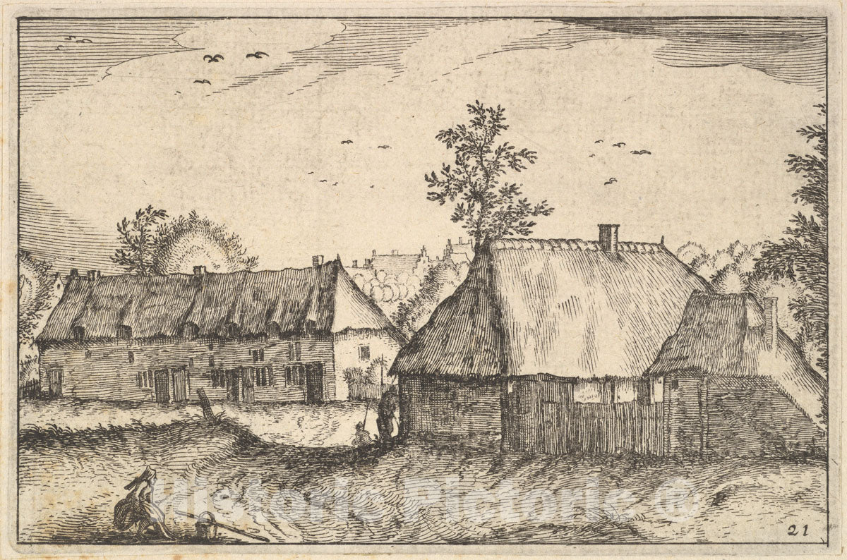 Art Print : Claes Jansz. Visscher - Large Sheds from Regiunculae et Villae Aliquot Ducatus Brabantiae : Vintage Wall Art