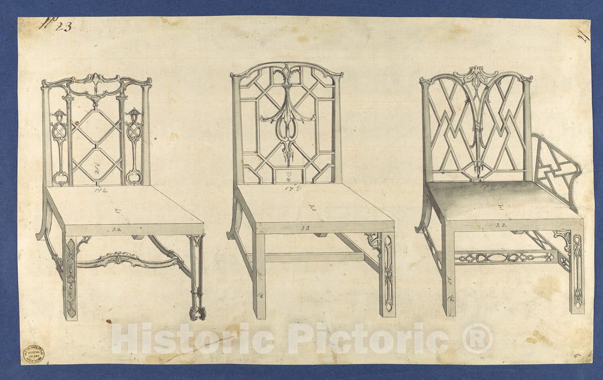 Art Print : Thomas Chippendale - Chinese Chairs, in Chippendale Drawings, Vol. I : Vintage Wall Art
